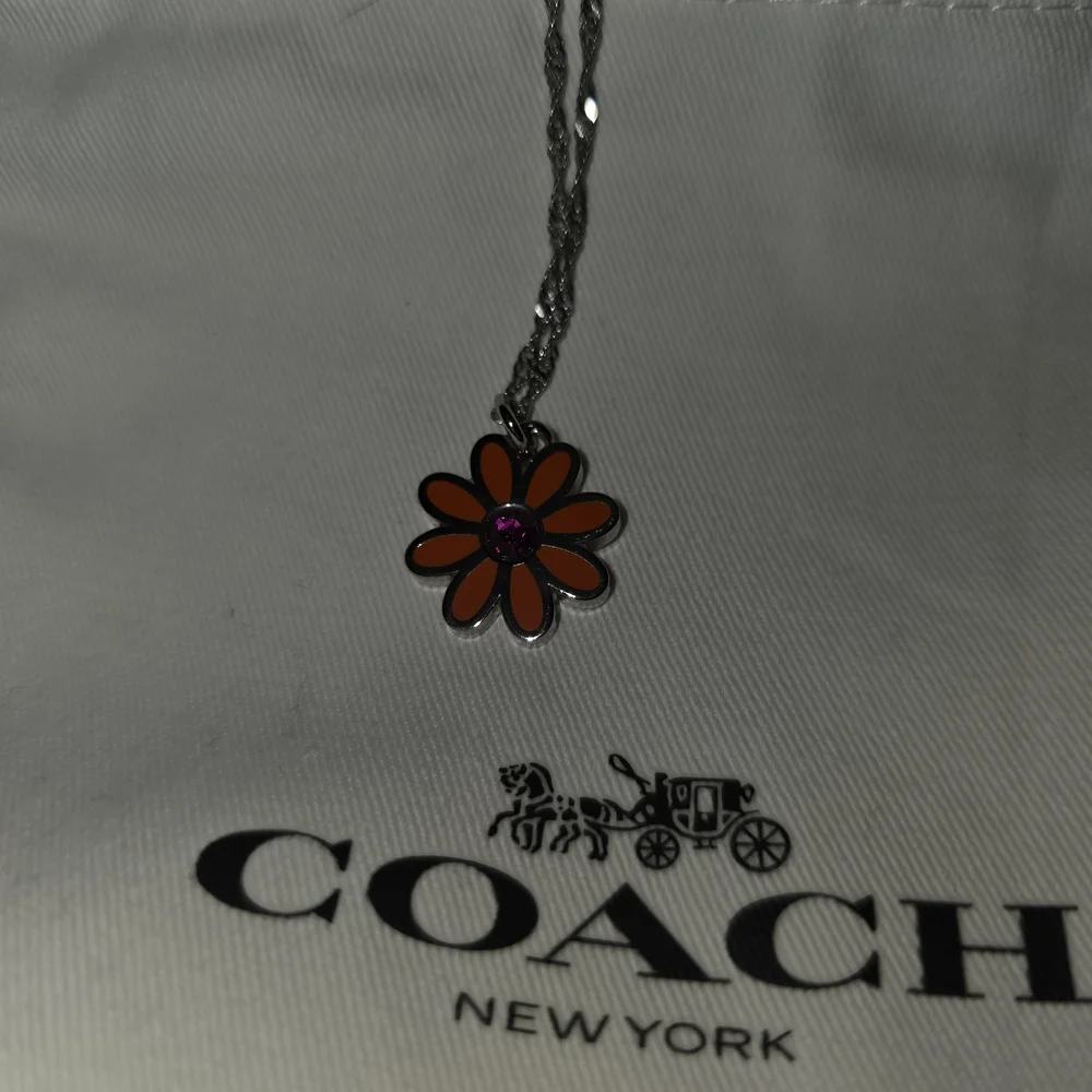 COACH Silver And Orange Daisy Pendant Necklace - Picture 2 of 6